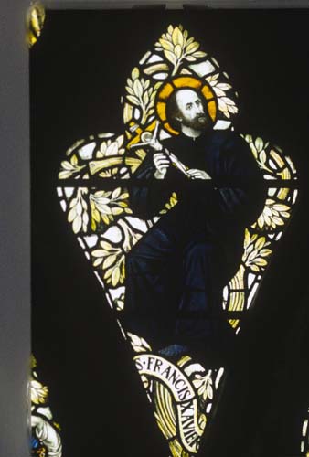 St Francis Xavier, 19th century stained glass, south nave, Exeter Cathedral, Devon, England, Great Britain