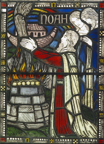 Noah offering up a sacrifice, stained glass 1921, by H. Henrie, Chapel of St Anne, Church of St Peter Mancroft, Norwich, Norfolk, England, Great Britain