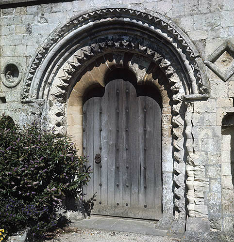 Church of St Mary the Virgin, twelfth century, doorway in bell-tower, Climping, West Sussex, England