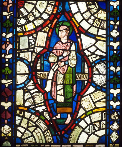 Lincoln Cathedral, east window of the north aisle, panel 22, St Jude, 13th century stained glass