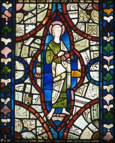 Lincoln Cathedral, east window in the north aisle, panel 21, an Apostle, 13th century stained glass
