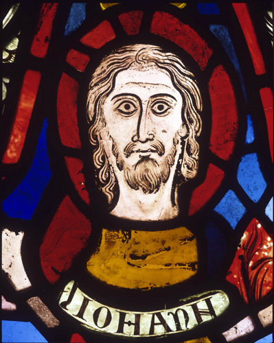 Lincoln Cathedral, head of John the Baptist, 13th century stained glass