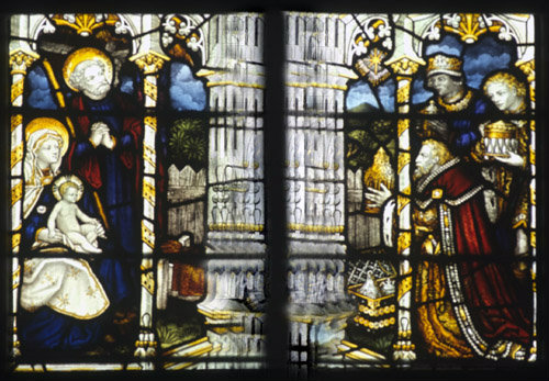Adoration of the Magi Wells Cathedral 19th century stained glass, Wells, England