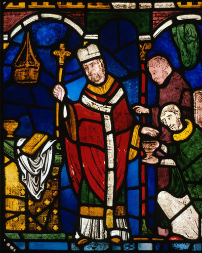 The Ordination of St Dunstan by Archbishop Odo, north quire triforium window III Canterbury Cathedral, 13th century stained glass