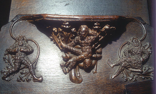 Misericord of fighting wodewose (wild men of the wood), fourteenth century, Chester Cathedral, Cheshire
