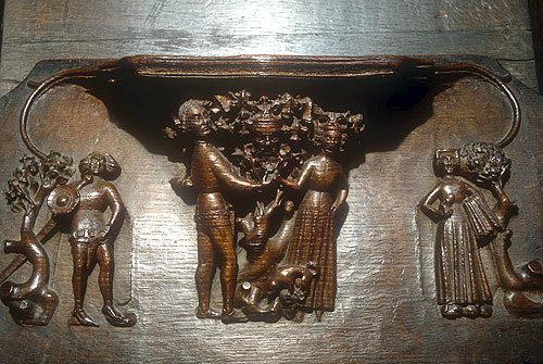 Misericord of Tristram and Isolde, fourteenth century, Chester Cathedral, Cheshire