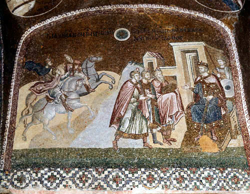 Turkey, Istanbul, Kariye Camii, Journey of the Magi and the Magi before Herod 14th century mosaic