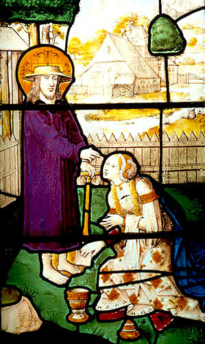 Christ appearing to Mary Magdalene in the garden, sixteenth century Flemish panel, St Gwenllwyfo