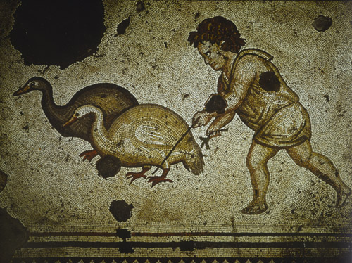 Child herding two geese, 6th century mosaic, Great Palace Mosaic Museum, Istanbul, Turkey
