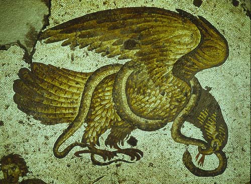 Eagle attacking a serpent, 6th century mosaic, Great Palace Mosaic Musuem, Istanbul, Turkey