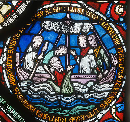 Jonah and the whale, thirteenth century panel in the Corona Chapel, Canterbury Cathedral, Kent, England