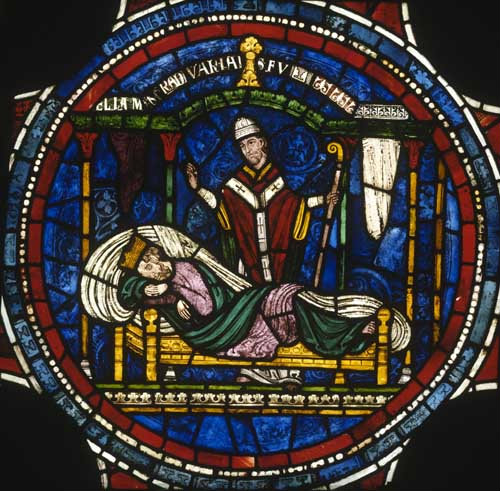 Miracles of Thomas Becket King Louis VII sees Thomas in a dream Trinity Chapel Canterbury Cathedral 12th century