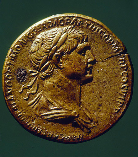 Trajan, Roman Emperor from 284 to 305 AD, bronze coin, Bibliotheque Nationale, Paris, France