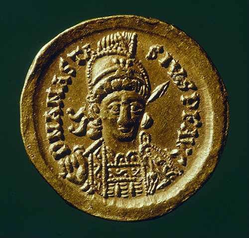 Theodoric I, king of the Ostrogoths from 475 to 526, coin in Bibliotheque Nationale, Paris, France