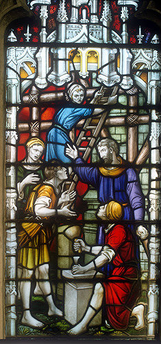Medieval masons at work on the Cathedral, twentieth century, Clayton and Bell, St Edmundsbury Cathedral, Bury St Edmunds, Suffolk, England