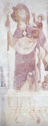 St Christopher, 13th century wall painting, Church of St John the Baptist, Little Missenden, Buckinghamshire, England, Great Britain