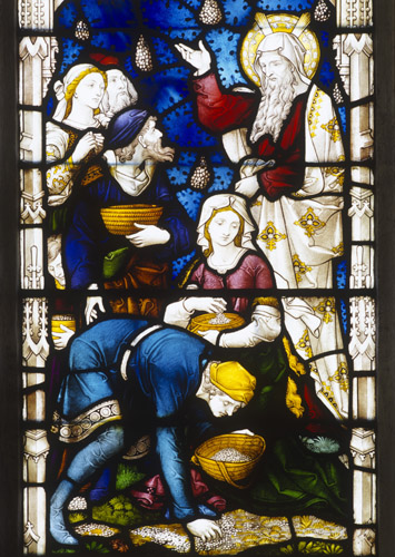 Manna from Heaven, detail from window 26, twentieth century, St Edmundsbury Cathedral, Bury St Edmunds, Suffolk, England