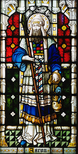 Aaron, panel in window 27, twentieth century, St Edmundsbury Cathedral,  Bury St Edmunds, Suffolk, England