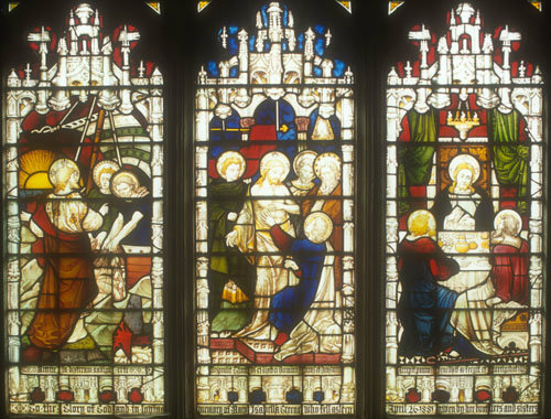 Draught of Fishes, Doubting Thomas, Supper at Emmaus window 10, nineteenth century, St Edmundsbury Cathedral, Bury St Edmunds, Suffolk
