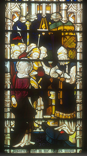 Christ before Caiaphas, window 8, nineteenth century, south aisle, St Edmundsbury Cathedral, Bury St Edmunds, Suffolk, England