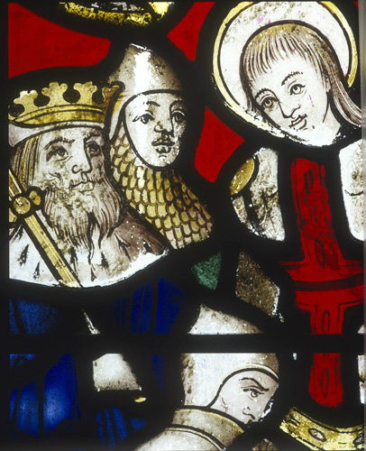 St George and the king, St George window, sixteenth century, Church of St Neot, Cornwall, England
