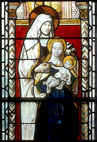 St Anne with Virgin and Child, south window, Lady Chapel, fifteenth century French-Flemish, Exeter Cathedral, Devon, England