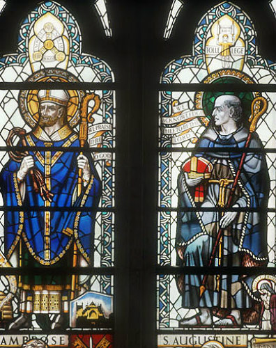 St Ambrose and St Augustine, nineteenth century, Cooper Abbs, window no 2, south nave aisle, Exeter Cathedral, Devon, England