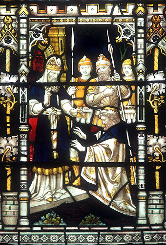 Melchizedek and Abraham, south nave aisle window no.4, twentieth century, Clayton and Bell, Exeter Cathedral, Devon, England
