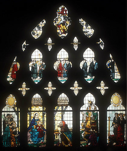Nativity, twentieth century, A.F. Erridge, window no 7, south nave aisle, in memory of E.A. Saunders, Mayor of Exeter 1850, Exeter Cathedral, Devon, England