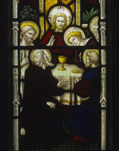 Last Supper, 19th century stained glass, Stepleton House, Iwerne, Stepleton, Dorset, England, Great Britain