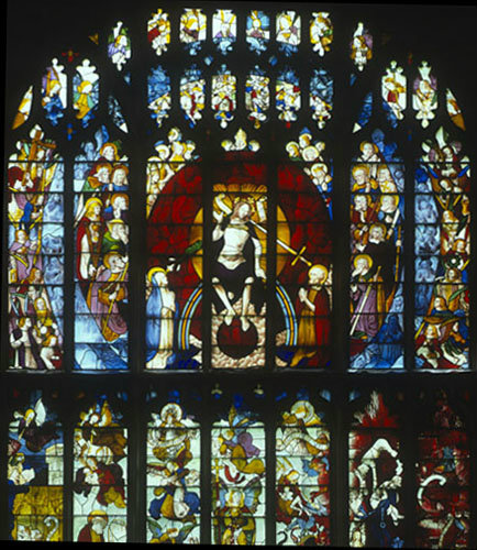 Last Judgement, detail of Christ, west window 15, circa 1500, Church of St Mary, Fairford, Gloucestershire, England