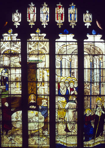 Supper at Emmaus and Doubting Thomas, window 8, circa 1500, Church of St Mary, Fairford, Gloucestershire, England