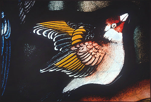 Goldfinch, Gilbert White Memorial Window of St Francis and the birds, Gascoyne and Hinks 1920, St Mary