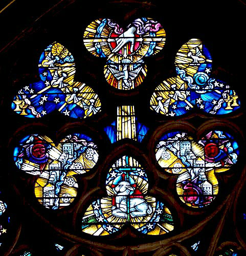 Tracery in east window of Lady Chapel, twentieth century, Marion Grant, Exeter Cathedral, Devon, England