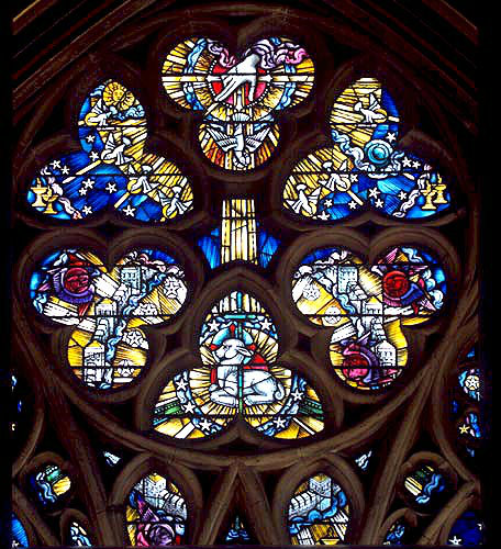 Tracery in east window of Lady Chapel, twentieth century, Marion Grant, Exeter Cathedral, Devon, England