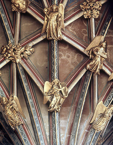 Heavenly orchestra in choir vaulting, 1360, Gloucester Cathedral, Gloucestershire, England