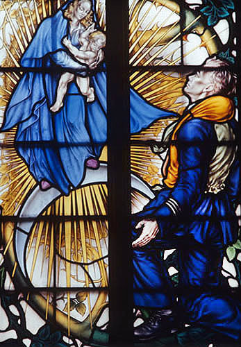 Incarnation, detail from Battle of Britain window by Hugh Easton 1947, Westminster Abbey, London, England