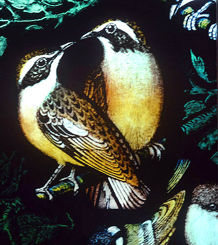 Whinchats, Gilbert White Memorial Window of St Francis and the birds, Gascoyne and Hinks 1920, St Mary