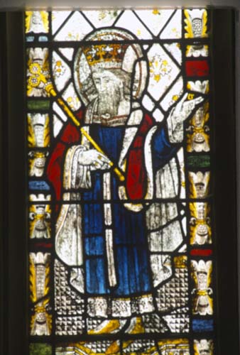 Edward the Confessor, 15th century stained glass, Church of St Michael, Doddiscombleigh, Devon, England, Great Britain