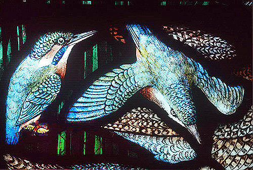 Kingfishers, Gilbert White Memorial Window of St Francis and the birds, Gascoyne and Hinks 1920, St Mary