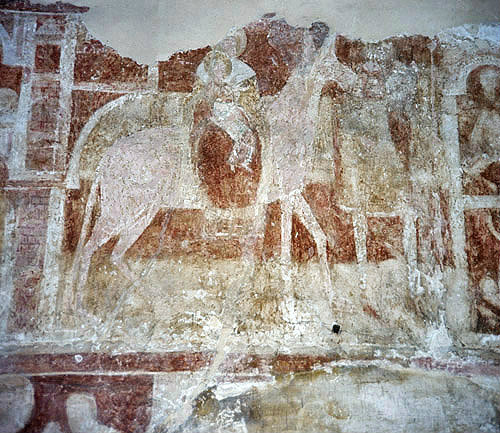 Flight into Egypt, twelfth century wall painting, St Botolph