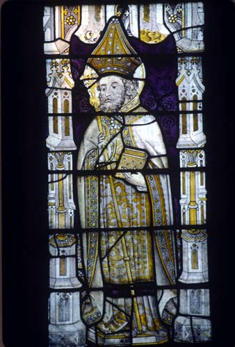St Augustine, 15th century stained glass panel, Church of St Mary, Stowting, Kent, England, Great Britain