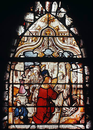 St Bernard being received by abbot, sixteenth century German panel from Altenburgh, now in St Mary
