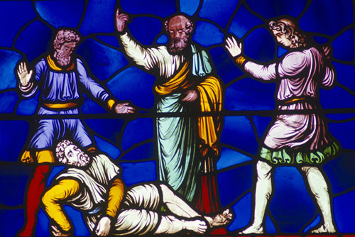 St Peter cures the cripple at the temple Lincoln Cathedral 19th century