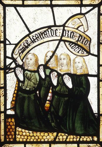 Donors of the Borlase window, the sons, Borlase window, sixteenth century, Church of St Neot, Cornwall, England