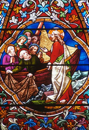 Jesus appears to the Disiples on the shore of Galilee Lincoln Cathedral 19th century glass