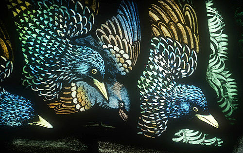 Starlings, detail from the Gilbert White memorial window , St Mary
