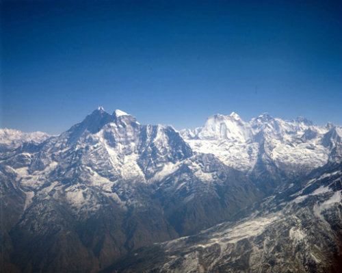 Nepal Himalayas Gauri  Shankar on the left 7134m or 23.406ft  top centre Melungtse 7181m or 23.560ft