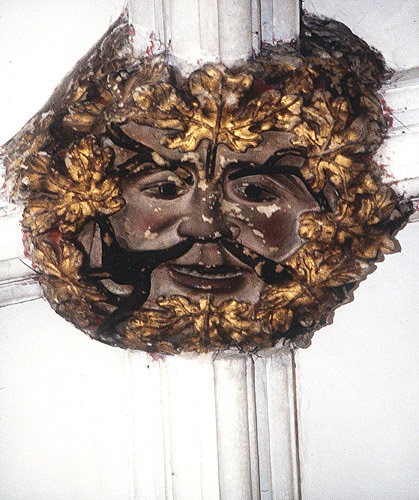 Green Man boss, gilded,  Exeter Cathedral, Devon, England