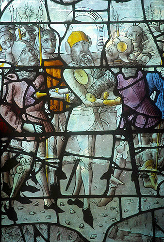 Joab slaying Amasa, sixteenth century Flemish panel in the Lady Chapel, Exeter Cathedral, Devon, England